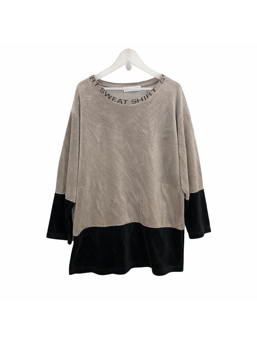 Sonia Rykiel Paris Velour Colorblock Oversized Sweatshirt Tunic Gray Black XL